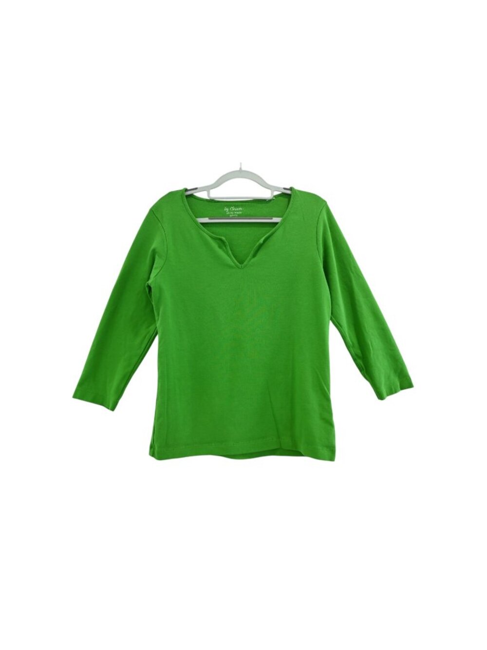 by Chico's 3/4 Sleeve Tee Sz 1 Green Knit Split Neck Stretch Casual Everyday